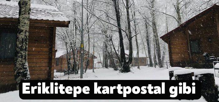 Gölcük'ün turistik alanlarından Eriklitepe Tabiat Parkı, etkili olan kar yağışının