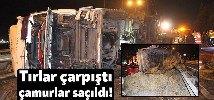 Kocaeli'nin İzmit ilçesi TEM Otoyolu'nda iki tırın çarpışması neticesinde meydana