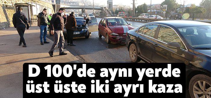 Kocaeli'de D-100 Karayolu üzerinde gizli buzlanmadan dolayı aynı noktada üst