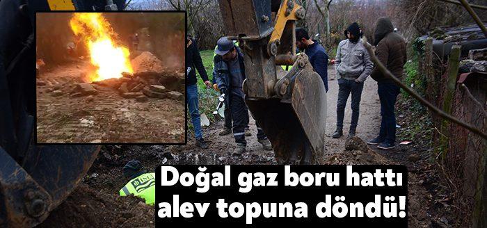 Kocaeli’de kazı çalışması esnasında patlayan doğal gaz boru hattı alev