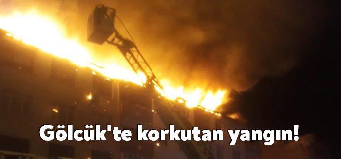 Kocaeli’de bir apartman çatısı alev alev yandı. İtfaiye ekiplerinin uzun