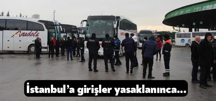 Kocaeli’de, İstanbul istikametinin trafiğe kapatılmasıyla birlikte şehir dışından gelen otobüsler