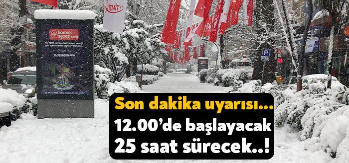 Kocaeli Valiliği bugün saat 12.00 itibariyle başlayacak ve 25 saat