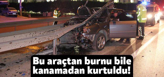 Kocaeli’nin Kartepe ilçesinde direksiyon hakimiyetini kaybeden şahıs, demir bariyerlere çarpan