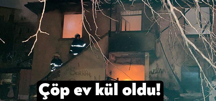 Kocaeli’nin Darıca ilçesinde gece saatlerinde yangın çıkan içi çöp dolu