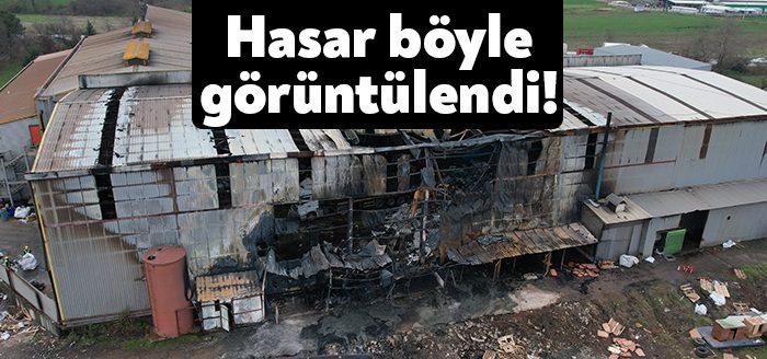 Kocaeli'de dün gece saatlerinde alevlere teslim olan plastik fabrikasındaki oluşan