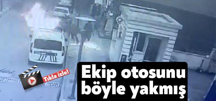 Kocaeli'de polis merkezi önünde park halindeki ekip otosunun üzerine yanıcı