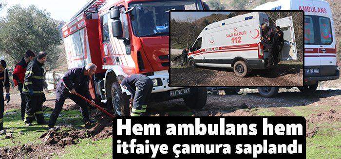 Kocaeli'nin Körfez ilçesinde hasta taşıyan ambulans çamura saplandı. Hasta, bölgeye