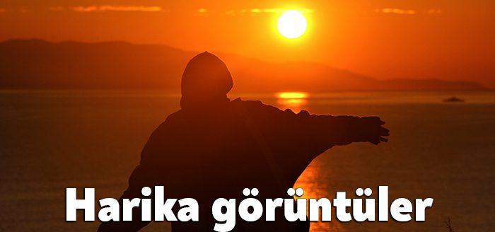 Kocaeli'nin Dilovası ilçesinde gün batımıyla birlikte kızıla bürünen gökyüzü görsel
