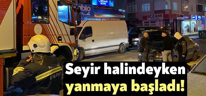 Kocaeli’nin Gebze ilçesinde seyir halindeki bir otomobilin motor kısmında yangın