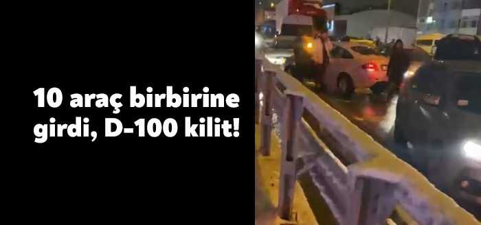 Kocaeli’nin Körfez ilçesinde kar sebebiyle buzlanan yolda kayan 10'dan fazla