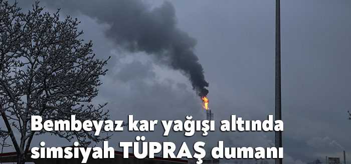 Bembeyaz kar yağışı altında, simsiyah TÜPRAŞ dumanı - Bağımsız Kocaeli