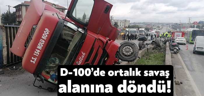 Kocaeli’nin Gebze ilçesi D-100 Karayolu’nda iş makinasına çarpmamak için manevra