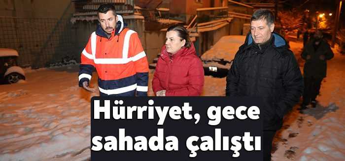 İzmit Belediye Başkanı Av. Fatma Kaplan Hürriyet, gece boyunca karla