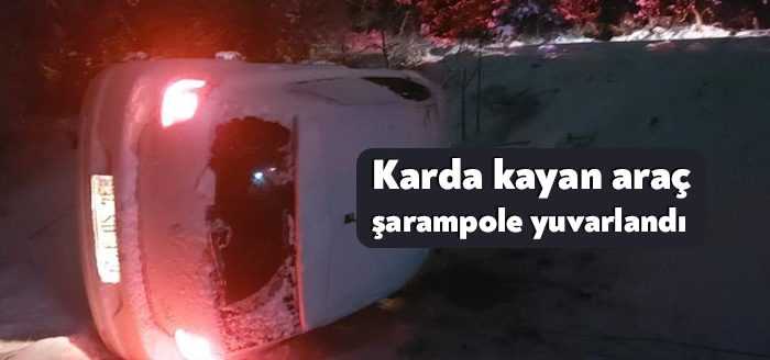Kocaeli'nin Gebze ilçesinde kar yağışı sonrasında kayganlaşan yolda kontrolü kaybeden