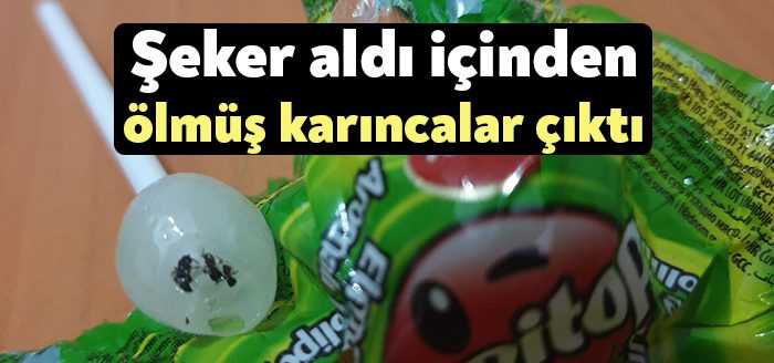 İzmit’te bir markete giden vatandaş, aldığı şekerlerin üzerinde karınca ölüleriyle