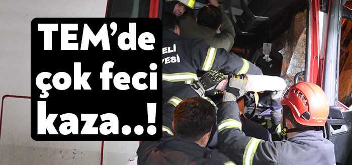 Kocaeli TEM Otoyolu Gültepe Tüneli'nde 3 kamyonun çarpışması neticesinde kaza