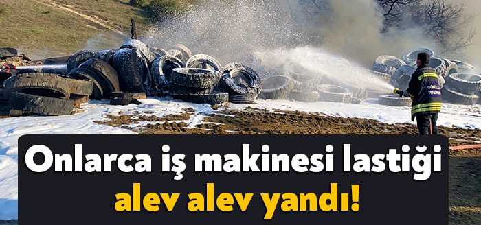 Kocaeli’nin Gebze ilçesinde onlarca iş makinesi lastiği alev alev yandı.