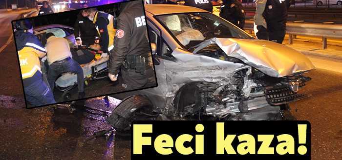 Kocaeli'de kontrolden çıkan otomobilin çelik bariyerlere çarpması neticesinde meydana gelen