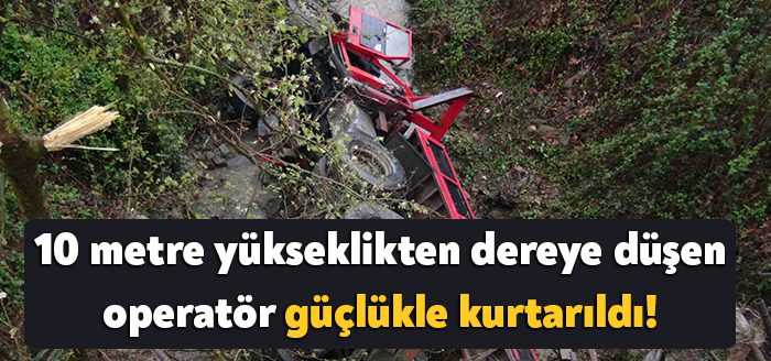 Kocaeli'de sürücüsünün direksiyon hakimiyetini kaybettiği vinç, 10 metre yükseklikteki köprüden