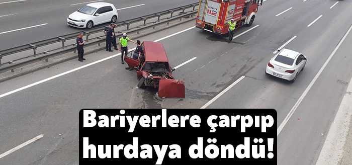 Kocaeli'nin Gebze ilçesinde seyir halindeki otomobil bariyerlere çarptı. Hurdaya dönen
