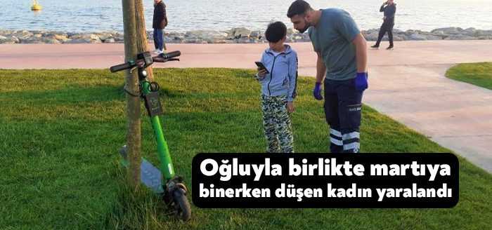 Kocaeli’nin Darıca ilçesinde sahilde oğluyla birlikte martıya binerken düşen kadın
