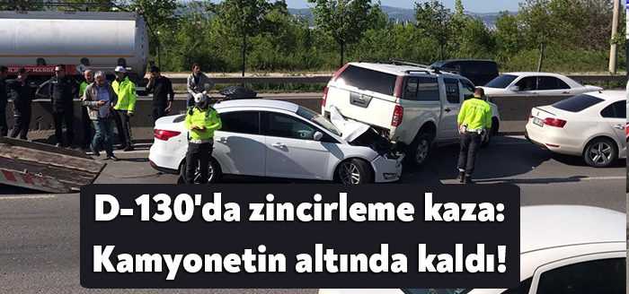 Kocaeli’de 3 aracın karıştığı zincirleme kazada kamyonetin altında kalan otomobilin