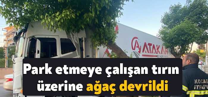 Kocaeli’nin Darıca ilçesinde sürücüsünün yol kenarına park etmeye çalıştığı tır,