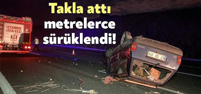 Kuzey Marmara Otoyolu’nda sürücüsünün kontrolünü kaybettiği otomobil bariyerlere çarptı. Bariyerlere