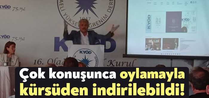 KYÖD Genel Kurulu'nda söz alan  eski başkanlardan Mehmet Toker, yarım
