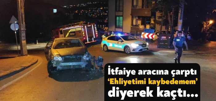 Kocaeli’de itfaiye aracına çarpan otomobilin sürücüsünün, “Ehliyetimi kaybedemem” dedikten sonra