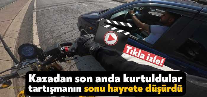 Kocaeli'nin Gebze ilçesinde motosiklet ve otomobil çarpışmaktan son anda kurtuldu.