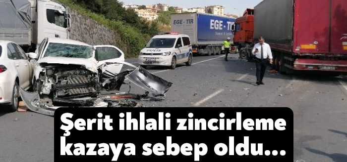 Kocaeli’nin Gebze ilçesinde şerit ihlali yapan bir otomobil zincirleme kazaya