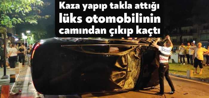 Kocaeli’de önünde seyir halinde olan otomobile çarpan lüks otomobil, takla