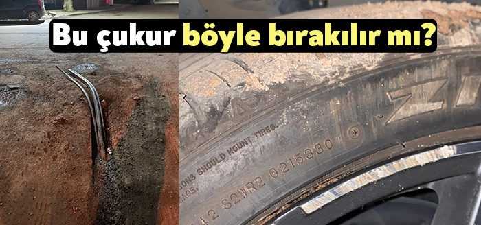Kocaeli Körfez’de internet altyapısı çalışmalarında açılan çukur, vatandaşların araçlarına zarar