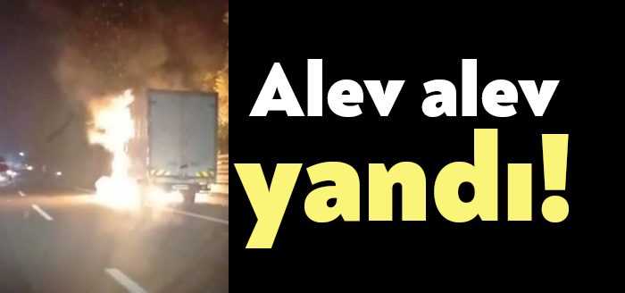 Kocaeli’nin Dilovası ilçesi TEM Otoyolunda seyir halindeki kamyonet alev alev