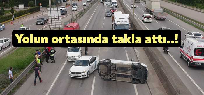 Kocaeli'de yoğun trafikte önünde durur vaziyetteki iki araca çarpan otomobil,