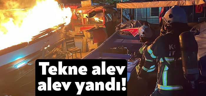 Kocaeli'nin İzmit ilçesinde alev alev yanan balıkçı teknesi, itfaiye ekipleri
