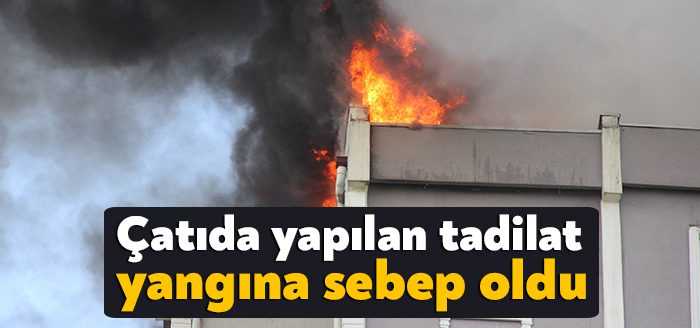 Kocaeli'de 8 katlı binanın çatısında yapılan tadilat yangına sebep oldu.