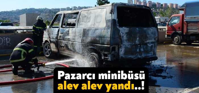 Kocaeli’de pazar alanının açık otoparkında park halinde bulunan panelvan alev