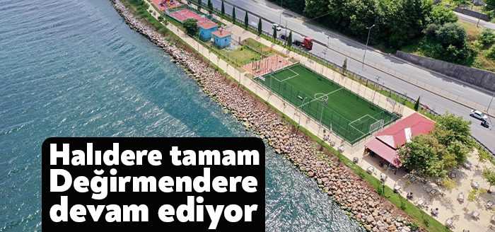 Değirmendere-Halıdere arasındaki sahil düzenleme çalışmasında Değirmendere tarafında sona yaklaşılırken Halıdere