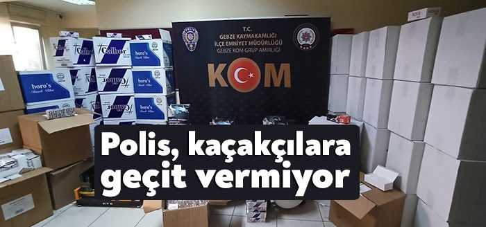 Kocaeli’nin Gebze ilçesinde polis ekiplerince yapılan operasyonda çok miktarda kaçak