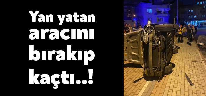 Kocaeli’nin Gebze ilçesinde otomobil çöp kovasına ve ağaca çarpıp yan