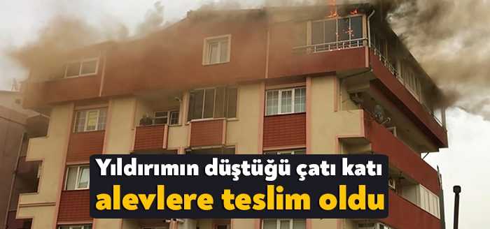 Kocaeli’nin Çayırova ilçesinde bir binanın çatı katına yıldırım düştü. Çatı