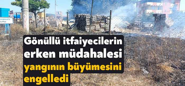 Kocaeli'de bir palet imalathanesinin içerisinde bulunan boş arazide çıkan yangın,