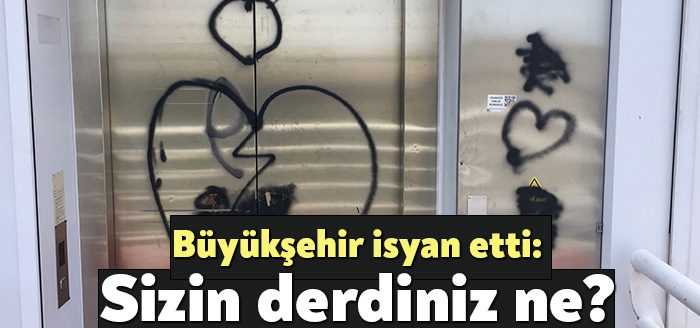 Kendini bilmez kişi ya da kişiler Büyükşehir’in inşa ettiği asansör