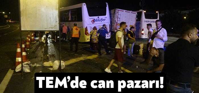Kocaeli TEM Otoyolu'nda tır, kamyon ve şehirler arası yolcu otobüsü