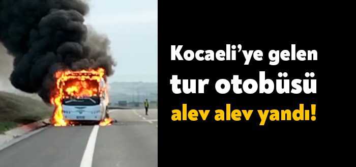 Kuzey Marmara Otoyolu Silivri mevkiinde motor kısmından tutuşan, Kocaeli'ye gelen