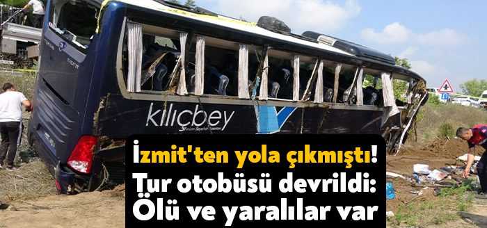 Çanakkale’nin Ezine ilçesinde direksiyon hakimiyetini kaybeden tur otobüsü su kanalına