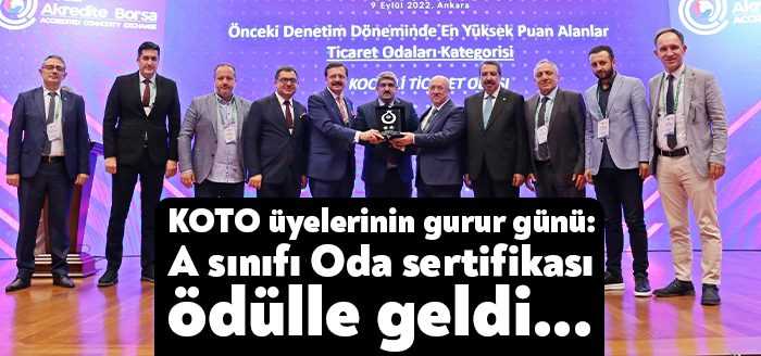 Kocaeli Ticaret Odası, akreditasyon sertifikasını üst düzey puanla A kategorisine